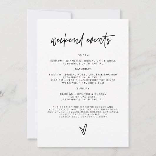 MARLO Bold Contemmodern Bachelorette Itinerary Kaart (Achterkant)