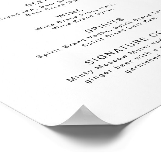 MARLO Bold Contemporary Let's Drink Bar Menu Beric Poster (Hoek)