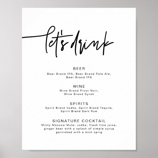 MARLO Bold Contemporary Let's Drink Bar Menu Post Poster (Voorkant)