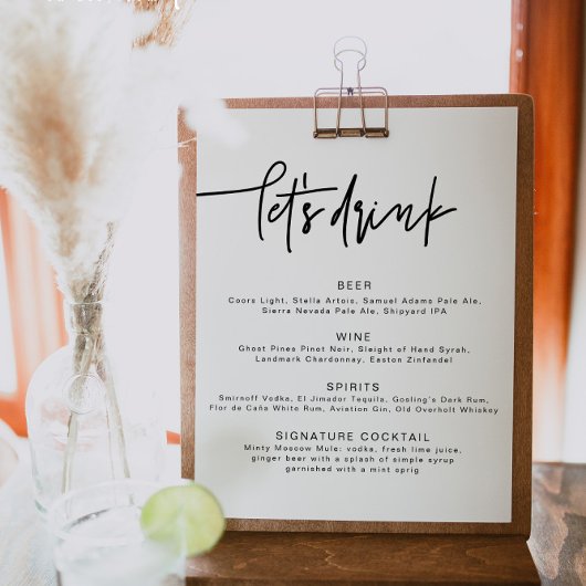 MARLO Bold Contemporary Let's Drink Bar Menu Post Poster