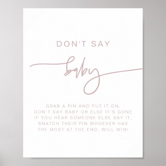 MARLO Dusty Roos Pink Boho Zeg geen Baby Sign Poster (Voorkant)