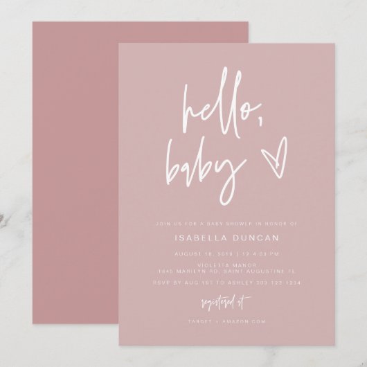 MARLO Modern Blush Dusty Roos Girl Baby shower Kaart (Voorkant / Achterkant)