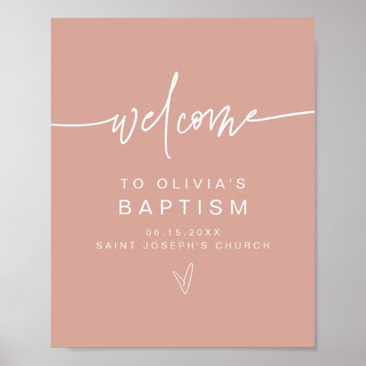 MARLO Modern Blush Pink Baptism WelkomstPoster Poster (Voorkant)