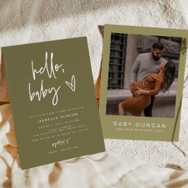 MARLO Modern Bohemian Olive Green Baby shower Kaart