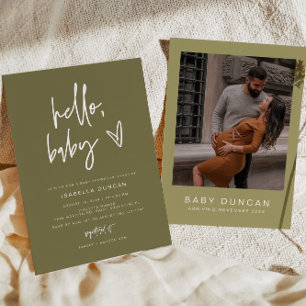 MARLO Modern Bohemian Olive Green Baby shower Kaart