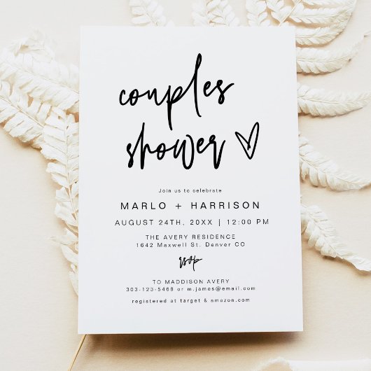 MARLO Modern Boho Bold Heart Couples Shower Kaart