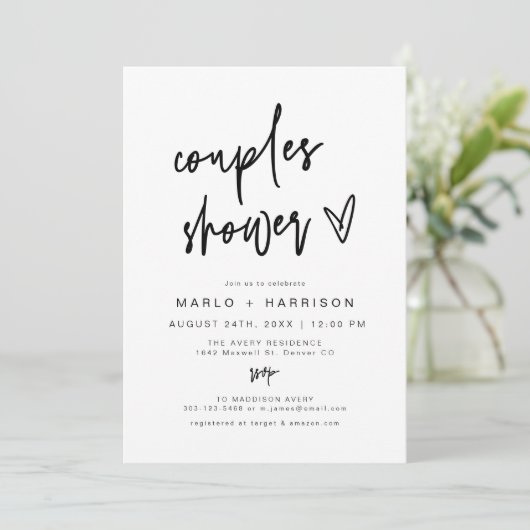 MARLO Modern Boho Bold Heart Couples Shower Kaart (Staand voorkant)