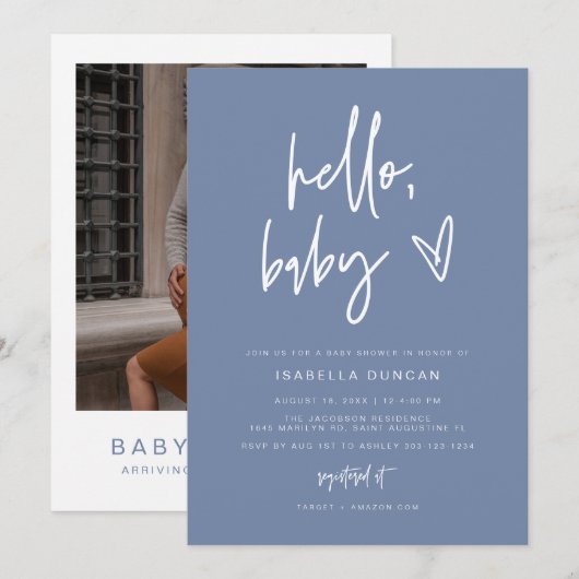MARLO Modern Boho Dusty Blue Baby shower Kaart (Voorkant / Achterkant)