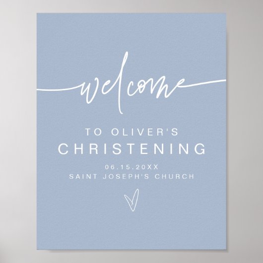 MARLO Modern Boho Dusty Blue Christening Welkom Poster (Voorkant)