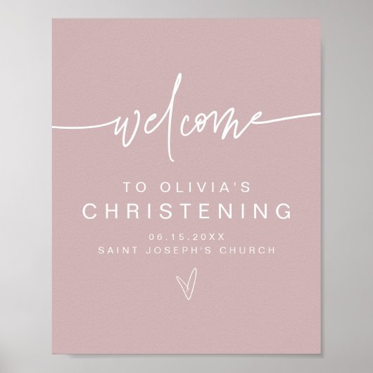 MARLO Modern Boho Dusty Roos Christening Welkom P Poster (Voorkant)