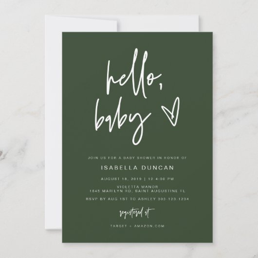 MARLO Modern Boho Forest Green Baby shower Kaart (Voorkant)