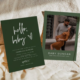 MARLO Modern Boho Forest Green Baby shower Kaart