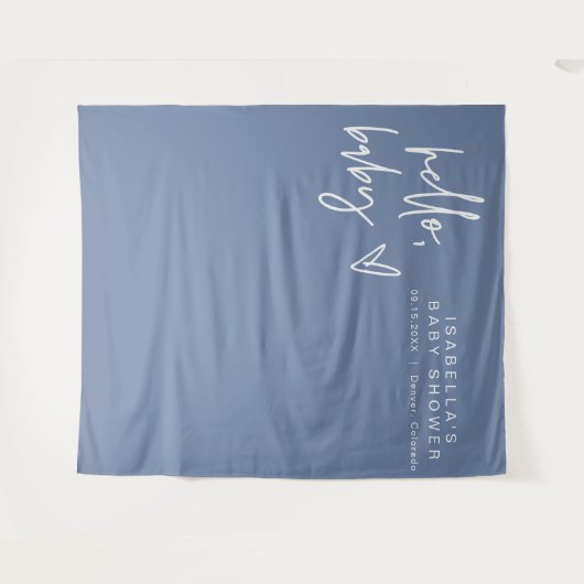 MARLO Modern Boho Hallo Baby Blue Baby shower Wandkleed (Voorkant (horizontaal))