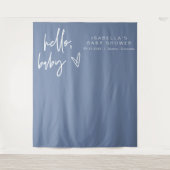 MARLO Modern Boho Hallo Baby Blue Baby shower Wandkleed (Voorkant)