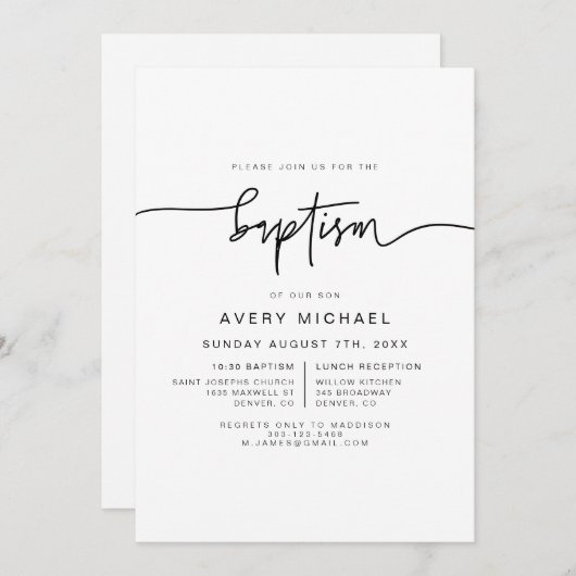 MARLO Modern Bold Contemmodern Baptisme Invitation Kaart (Voorkant / Achterkant)