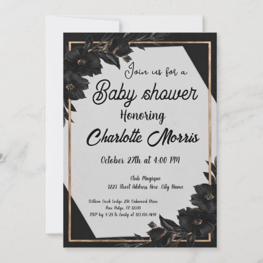 MARLO Modern minimalistisch zwart-wit Baby shower Kaart (Voorkant)