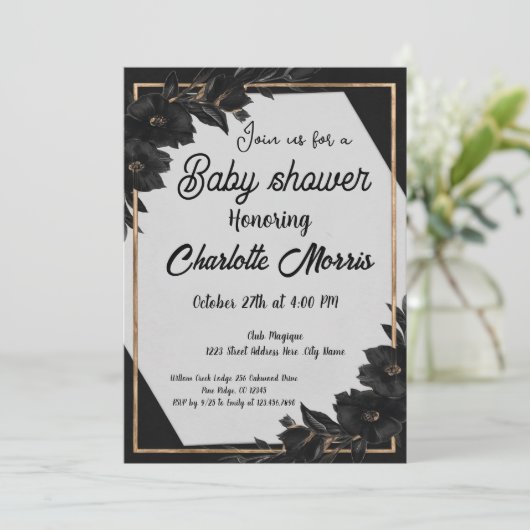 MARLO Modern minimalistisch zwart-wit Baby shower Kaart (Staand voorkant)