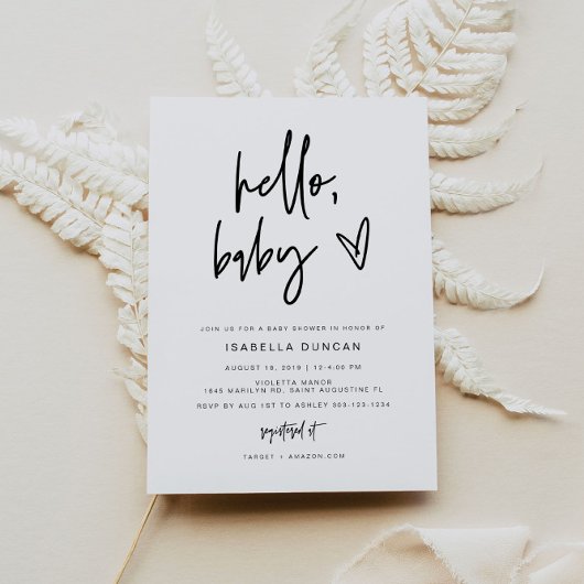 MARLO Modern minimalistisch zwart-wit Baby shower Kaart