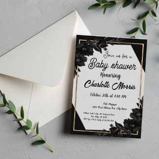 MARLO Modern minimalistisch zwart-wit Baby shower Kaart