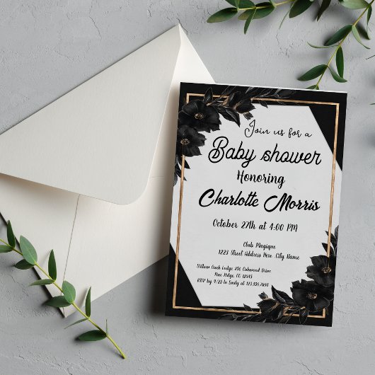 MARLO Modern minimalistisch zwart-wit Baby shower Kaart