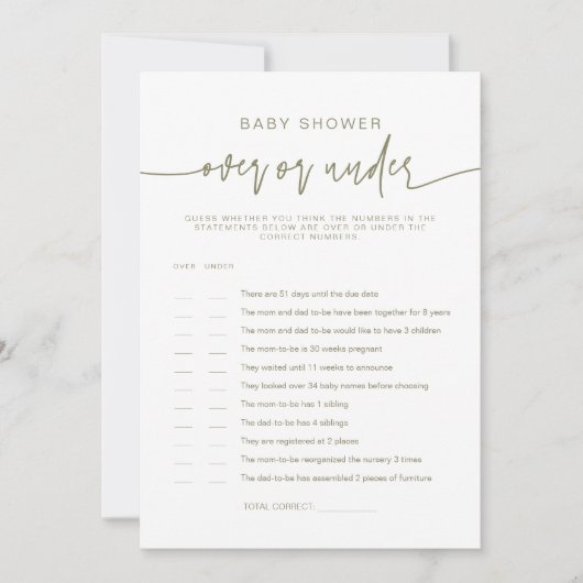 MARLO Olive Green over Baby shower Kaart (Voorkant)