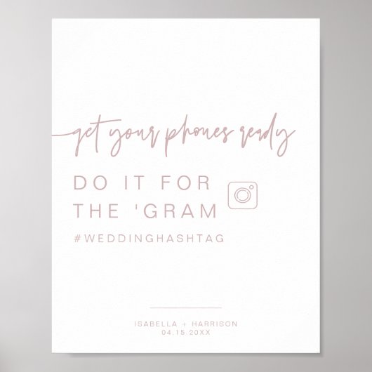 MARLO Stof Roze Instagram Hashtag Trouwbord Poster (Voorkant)