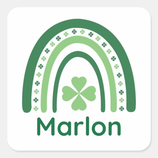 Marlon Name Clover Boho Rainbow Vierkante Sticker (Voorkant)