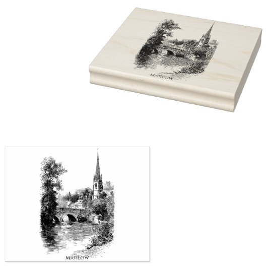 Marlow Church en Bridge Sketch Rubberstempel (Gestempeld)