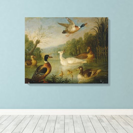  Marmaduke Cradock Mallards op een Pond Canvas Afdruk (Insitu (Houten vloer))