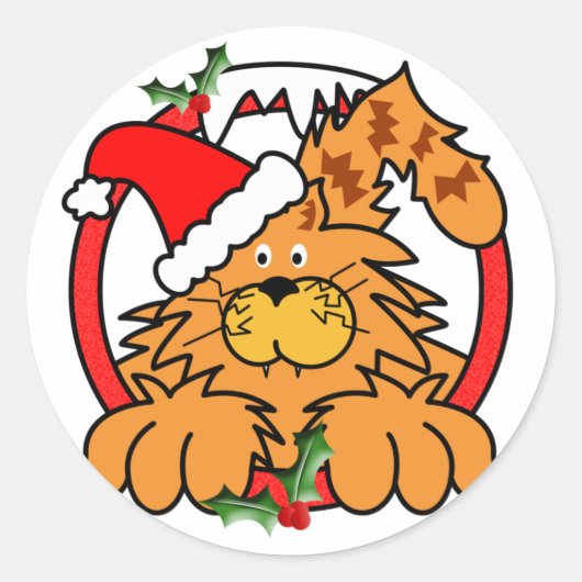 Marmalade Cat met Kerstmis Ronde Sticker (Voorkant)