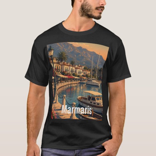 Marmaris Kusthaven Retro Kunst Heren T-shirt (Voorkant)