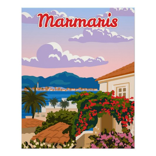 Marmaris landmark, Turkije resort, retro poster (Voorkant)