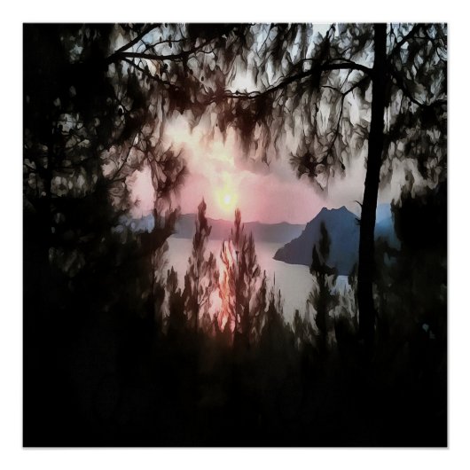 Marmaris Sunset omgevormd door palmbomen Perfect Poster (Voorkant)