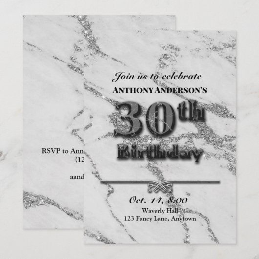 Marmer 30th Birthday Party Kaart (Voorkant / Achterkant)