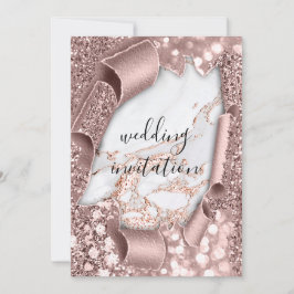 Marmer 3D Roos Gold Wedding Glitter Uitnodiging