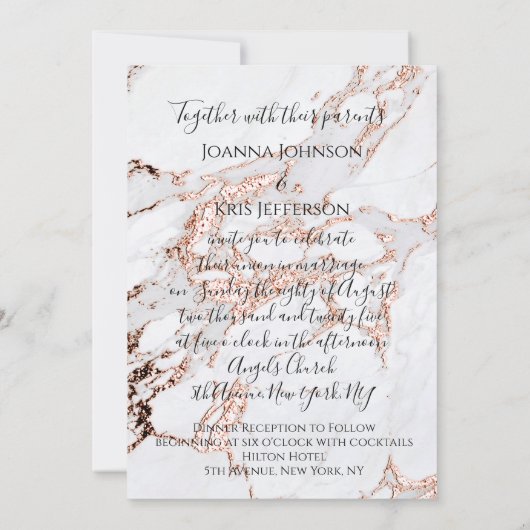 Marmer 3D Roos Gold Wedding Glitter Uitnodiging (Achterkant)