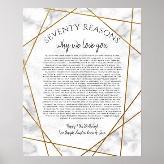 marmer 70 redenen waarom ik van je hou poster (Voorkant)