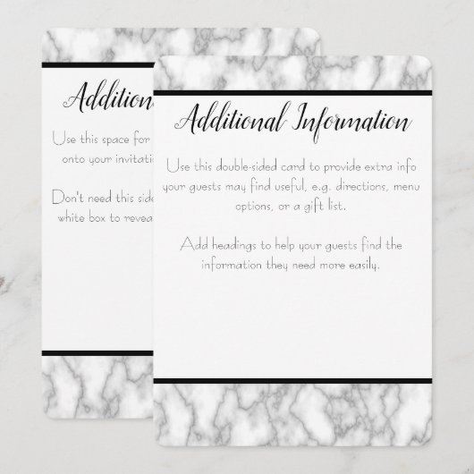 Marmer Aanvullende Info Card Kaart (Voorkant / Achterkant)