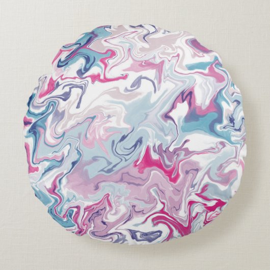 Marmer Abstract Roze en blauw Modern Liquid Rond Kussen (Voorkant)