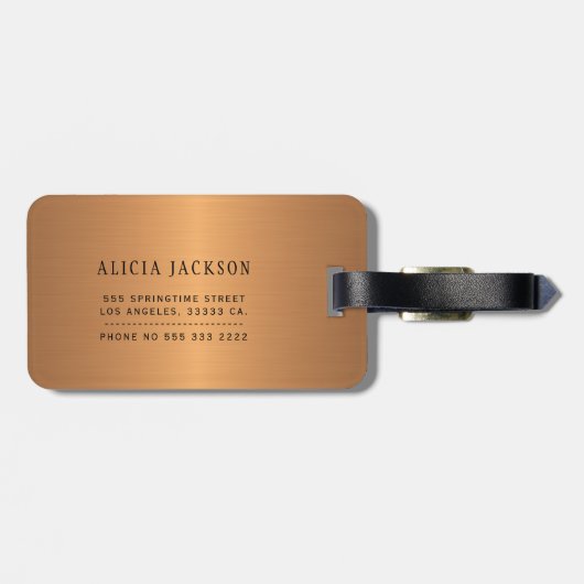 Marmer abstract schilderij koper zwart monogram bagagelabel (Achterkant horizontaal)