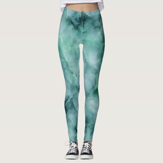 Marmer-achtige textuur in Mint Green Leggings (Voorkant)