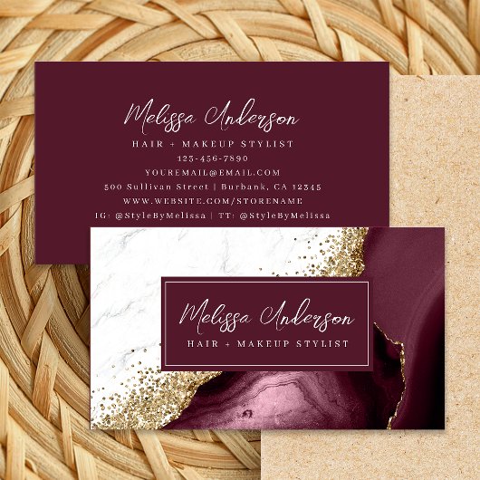 Marmer Agaat Bourgogne Gouden Glitter Luxe Visitekaartje