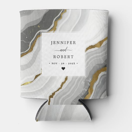 Marmer Agaat Goud Glitter Monogram Trouwnamen Blikjeskoeler (Voorkant)