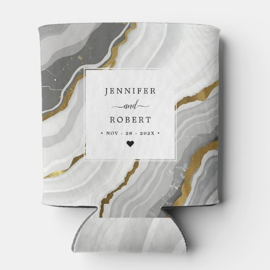 Marmer Agaat Goud Glitter Monogram Trouwnamen Blikjeskoeler (Achterkant)