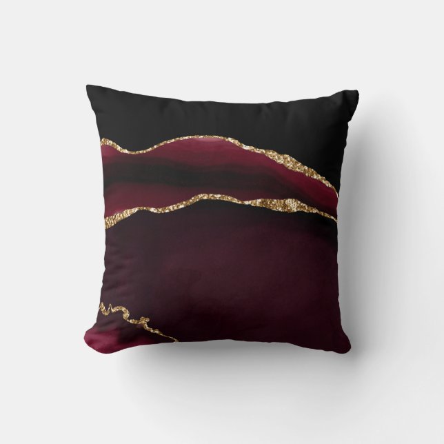 Marmer Agate Chic Zwart Paars Goud Glitter Kussen (Voorkant)