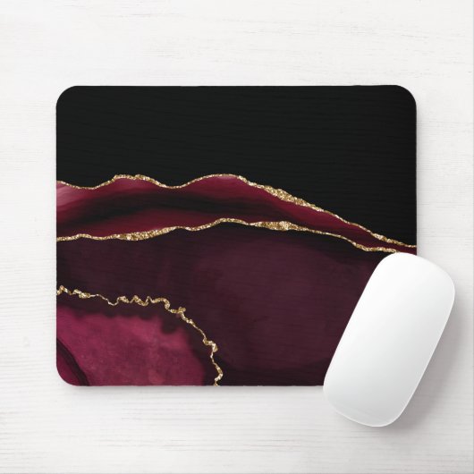Marmer Agate Chic Zwart Paars Goud Glitters Muismat (Met muis)