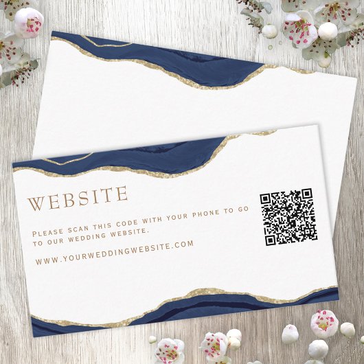 Marmer Agate Gold Glitter Wedding Website QR Informatiekaartje