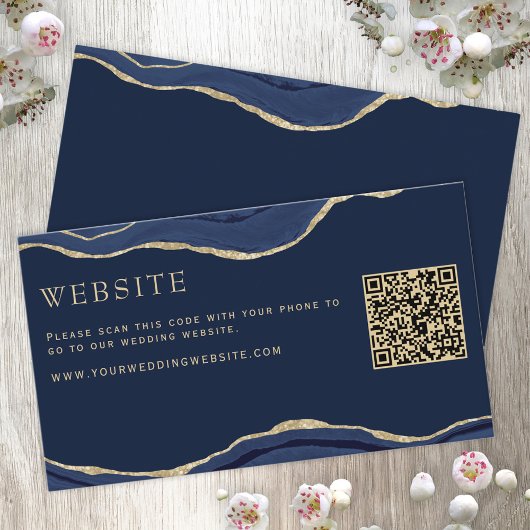 Marmer Agate Gold Glitter Wedding Website QR Informatiekaartje