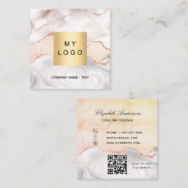 Marmer agate roos goud logo QR code elegant Vierkante Visitekaartje