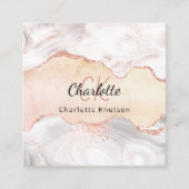 Marmer agate roos goudmonogram QR-code Vierkante Visitekaartje (Voorkant)